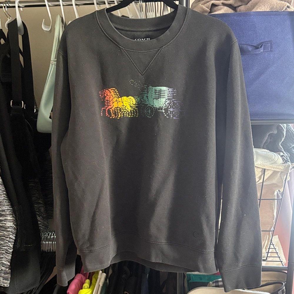 Authentic Coach Black Crewneck Sweater with Multicolor Logo - Picture 4 of 4